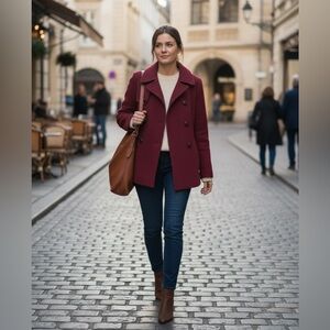 L.L. Bean Women's Deep Red Pea Coat